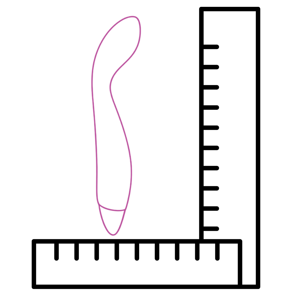 G-spot vibrator with a ruler for scale on a white background