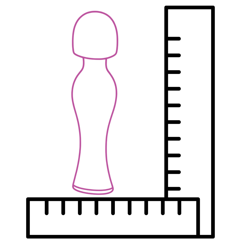 Wand vibrator with a ruler for scale on a white background