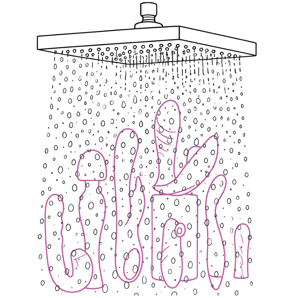 Illustration of a collection of vibrators under water droplets