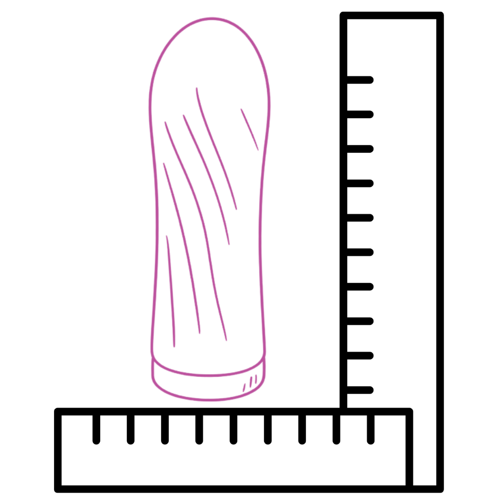 Bullet vibrator with a ruler for scale on a white background